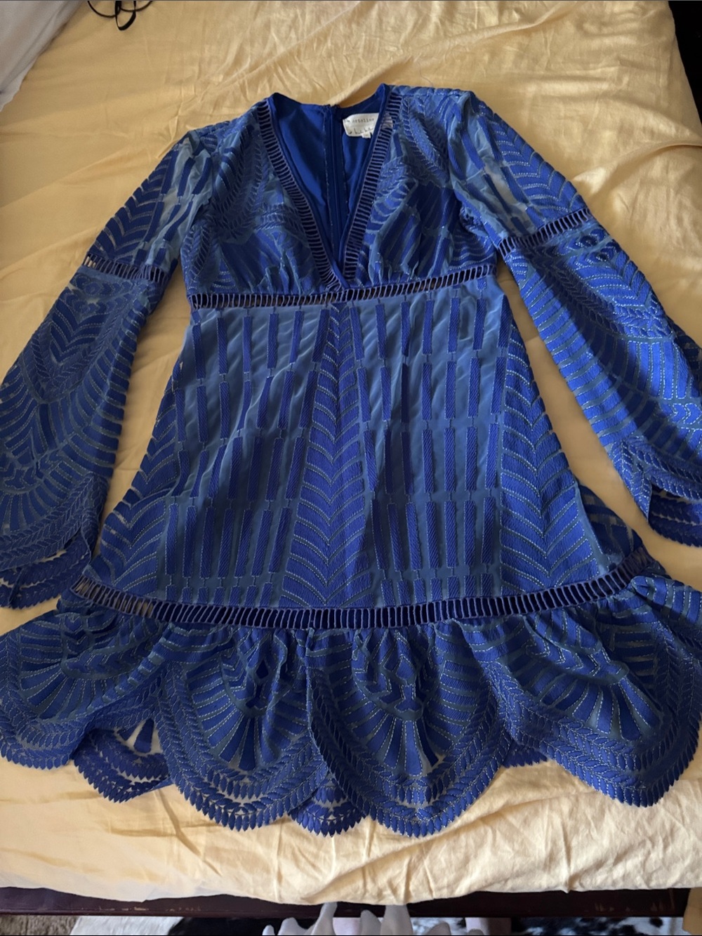 Women's Long Sleeve V Neckline Blue Lace Dress